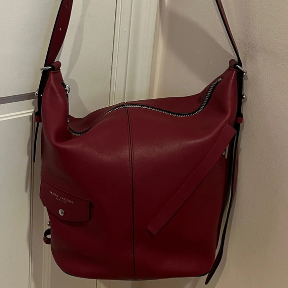 Large Marc Jacobs red burgundy leather handbag tote hobo shoulder bag like new - Picture 2 of 9